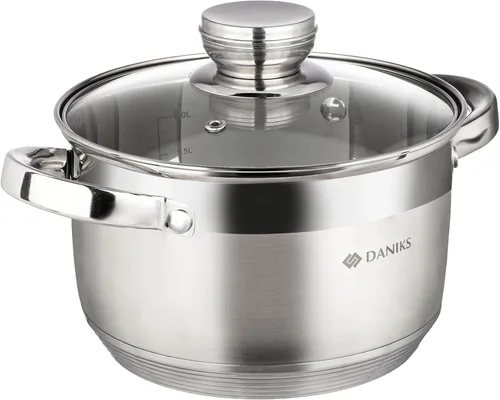 Miniatura 14 de Daniks Juego de utensilios de cocina estándar de acero inoxidable de 11 piezas con tapas de vidrio, incluye cacerola con tapa y sartén, bases