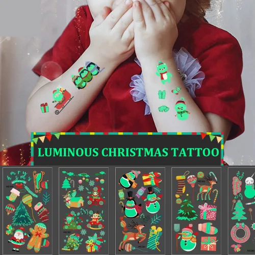 Miniatura 3 de Tatuajes de Navidad para niños, tatuajes temporales luminosos, 400 calcomanías impermeables de Navidad, tatuajes falsos que brillan en la oscuridad