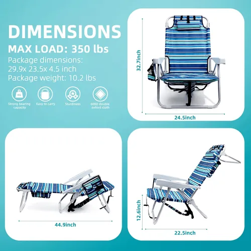 Miniatura 2 de Yestomo Sillas de playa para adultos, resistentes, compactas, portátiles, plegables, con correas de mochila y bolsa grande para enfriar, soporta