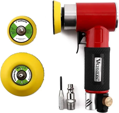 Miniatura 8 de Valianto Mini lijadora neumática de 2 pulgadas y 3 pulgadas, pulidora neumática excéntrica orbital aleatoria de doble acción con placa de rosca M6