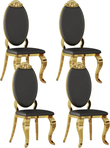 Miniatura 21 de Juego de 2 sillas con 2 sillas de comedor de piel sintética blanca, silla de cocina moderna con respaldo ovalado y patas de acero inoxidable
