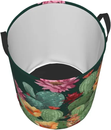Miniatura 3 de Cesto circular con estampado floral de cactus, impermeable, cesta organizadora de lavandería, con asas, para ropa, juguetes, pequeña