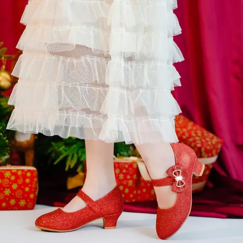 Miniatura 2 de Dufannie Zapatos de vestir para niñas, zapatos de tacón bajo de princesa, zapatos planos con purpurina para bodas y fiestas