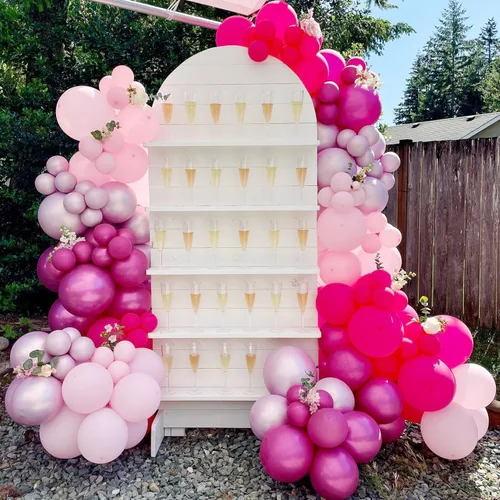 Miniatura 4 de COKAOBE Kit de arco de guirnaldas de globos rosados, 124 globos de látex rosa pastel, rosa pastel, magenta metálico para boda, compromiso, temática