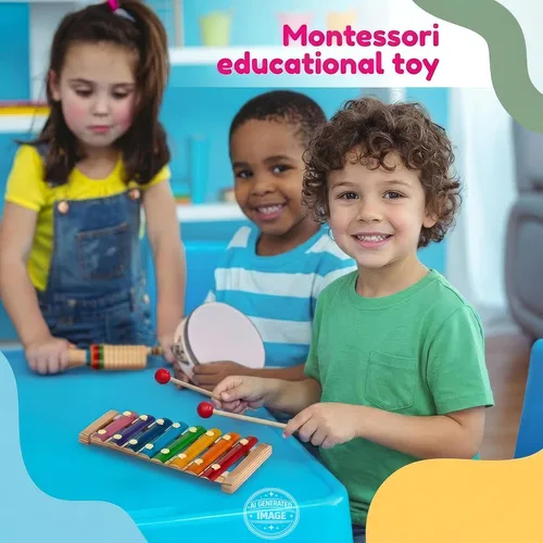 Miniatura 9 de Stoie's - Juego de instrumentos musicales para niños – Instrumentos de percusión de madera para niños pequeños, xilófono, pandereta, maracas