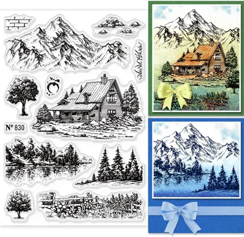Miniatura 9 de GLOBLELAND Sellos transparentes de paisaje de águila, montaña, bosque, paisaje, sellos de silicona, nubes naturales, sellos transparentes
