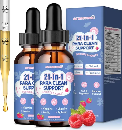 Miniatura 12 de Limpieza de parásitos 21 en 1 para humanos y niños, gotas líquidas de limpieza intestinal a base de hierbas, ajenjo, nuez negra, zeolita, clorella
