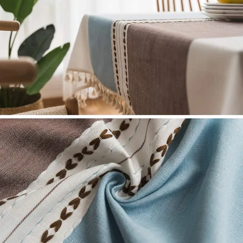 Miniatura 4 de Pahajim Mantel Rectangular a Rayas con Borlas Mantel Grueso de Lino y Algodón para Picnic al Aire Libre, Comedor y Decoración de Cocina para Fiestas