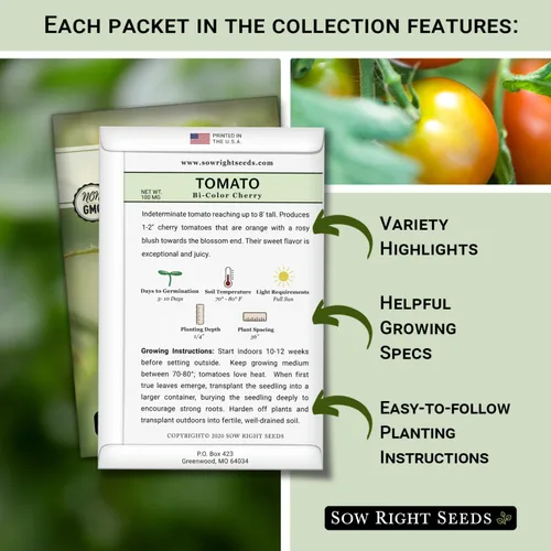 Miniatura 2 de Sow Right Seeds - Colección de semillas de tomate cherry para plantar - Tomates cherry negros, rojos grandes, blancos, naranjas, cherry bicolor