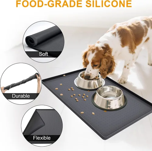 Miniatura 4 de Mofason Tapete impermeable para comida para mascotas, tapete para perros de 24 x 16 pulgadas, grande – 0.5 pulgadas, borde elevado, mantel