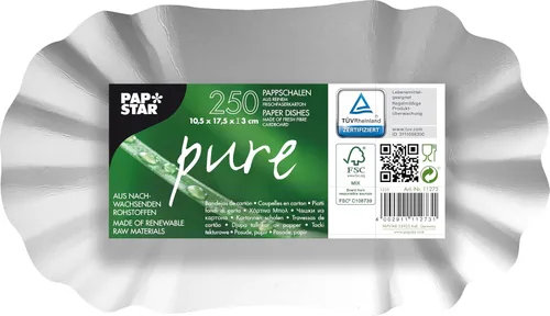 PAPSTAR Pure 11273 250 - Recipiente ovalado de cartón (4.1 x 6.9 x 1.2 in), color blanco