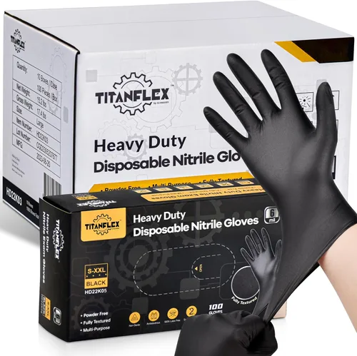 Miniatura 10 de TitanFlex Heavy Duty Black Nitrile Gloves, 6 Mil, Fully Textured, Mechanic Disposable Gloves, Latex Free, Powder Free