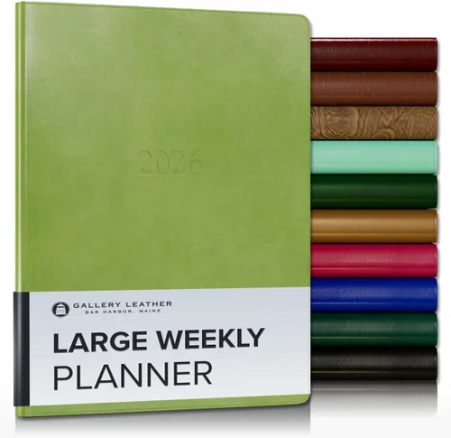 Miniatura 203 de Gallery Leather Agenda semanal y mensual grande 2025-2026, agenda y cuaderno con elegantes bordes de página dorados dorados, 12 meses, cactus Cactus