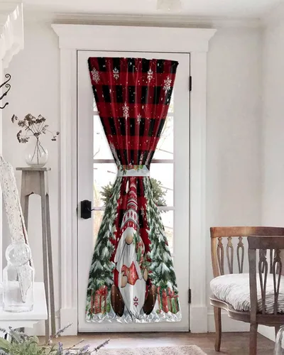Miniatura 15 de Cortinas de puerta francesa de Navidad para ventana de puerta, panel de cortina con bolsillo para barra con alzapaños para luz lateral delantera