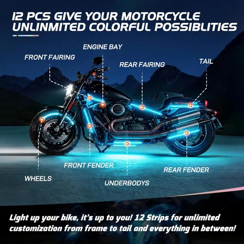 Miniatura 5 de Nilight - TL-35 Kit de luces LED RGB para motocicleta, 12 piezas, impermeable, multicolor, lámpara de luces de atmósfera con controles remotos