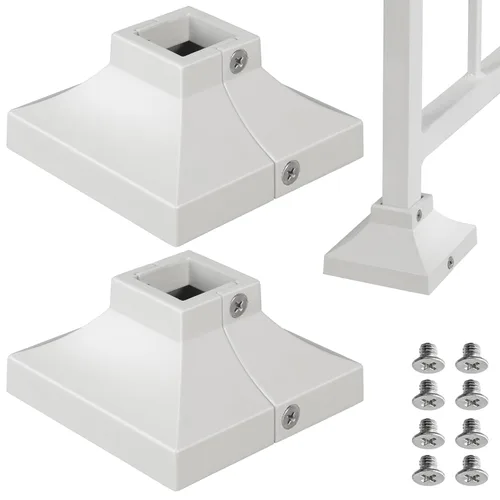 Miniatura 20 de Paquete de 4 cubiertas de base de poste de cubierta de aleación de aluminio (base de poste de 1 x 1 pulgada x 3.35 pulgadas), para pasamanos, Blanco