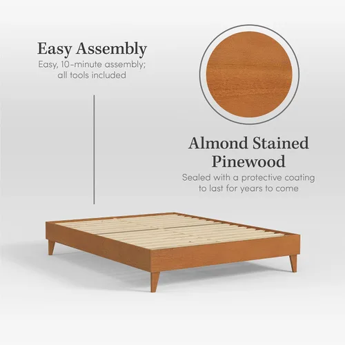 Miniatura 3 de Plataforma moderna para cama - Diseño de madera maciza - Fabricado en Estados Unidos - Fácil de armar, Madera, almendra