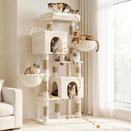 Miniatura 2 de Heybly 68.1" Cat Tree with Oversized Top Platform & Wide Base, Heavy Duty Cat Tower for Large Indoor Cats with 2 Condos, 2 Hammocks, 10 Sisal