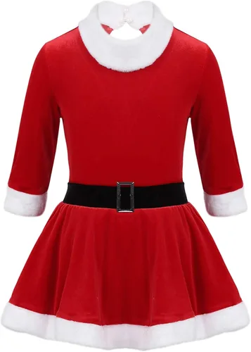 TiaoBug Disfraz de señora Claus para niñas, disfraz de Papá Noel, vestido de fiesta de Navidad, vestido de patinaje sobre hielo, ballet, baile,