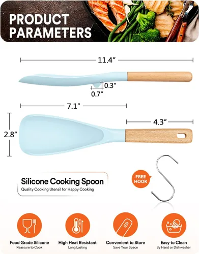 Miniatura 2 de Cuchara de cocina para utensilios de cocina antiadherentes, ideal para cocinar y servir silicona mate resistente sin BPA, cuchara con mango de Azul