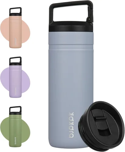 Miniatura 25 de BJPKPK - Botella de agua aislada con 2 tapas, vaso/taza de viaje de acero inoxidable de 20 onzas con aislamiento al vacío de doble pared, taza