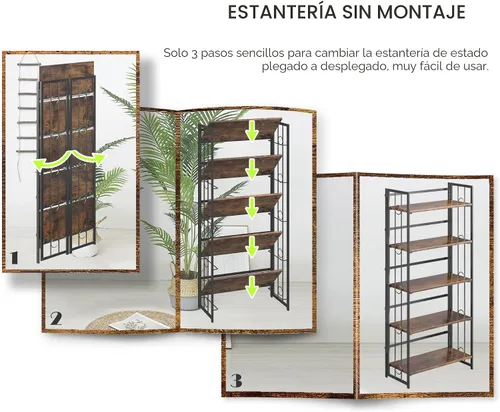 Miniatura 7 de 4NM Estantería plegable de 4 niveles sin montaje, estantes de almacenamiento plegables de 47.2 pulgadas de alto, estantes de almacenamiento vintage