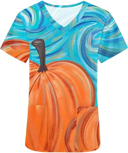 Miniatura 4 de Womens Vneck Tshirts Work Scrub Vacation Easter Tee Tops for Women Short Sleeve Graphic Summer Fall Shirts 2023