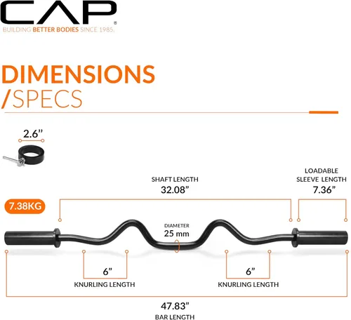 Miniatura 4 de CAP 48" Olympic Super Curl Bar Heavy Duty Solid Steel, 500 lb Capacity