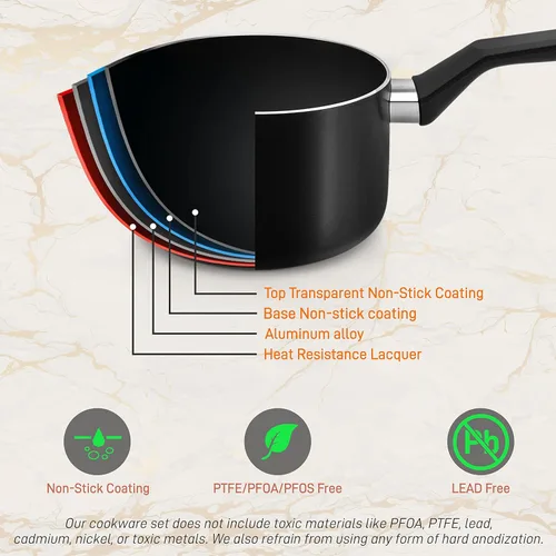 Miniatura 3 de NutriChef NCCWA13.5 - Juego de utensilios de cocina antiadherentes de 13 piezas, sin PTFE/PFOA/PFOS, resistentes al calor, ollas de cocina, Negro