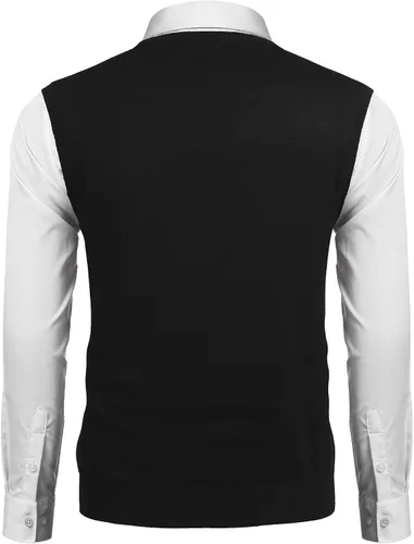 Miniatura 3 de COOFANDY Suéter sin mangas con cuello en V para hombre, ajustado, informal, con rombos
