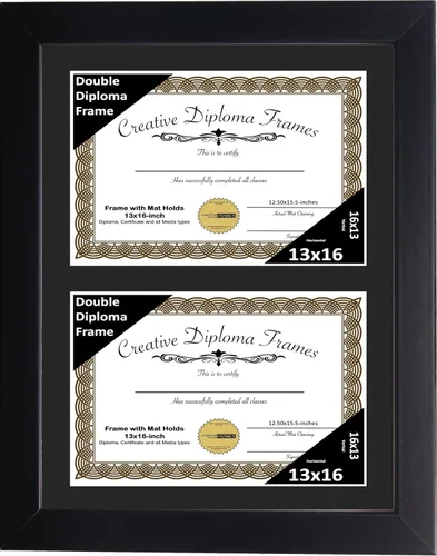 Miniatura 77 de Creative Picture Frames Marco de diploma doble clásico negro de 6 x 8 pulgadas con vidrio negro y colgador de pared instalado