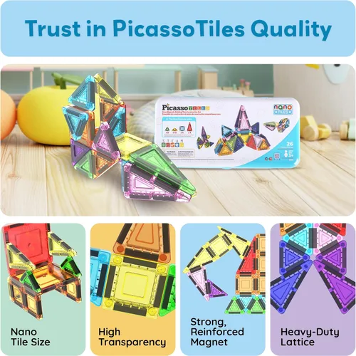 Miniatura 8 de PicassoTiles Nano Tiles - Juego de construcción de edificios magnéticos con estuche de almacenamiento de estaño, compacto y colorido, juego