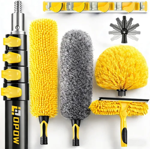 Miniatura 9 de Kits de plumero de techo alto de 20 pies con poste de extensión resistente de 5 a 12 pies, plumero de alto alcance para limpieza, plumero de plumas
