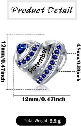 Miniatura 3 de Dijes de corazón de piedra natal para pulseras y collares, plata de ley 925, dijes de cuentas de corazón para pulseras y collares, regalos
