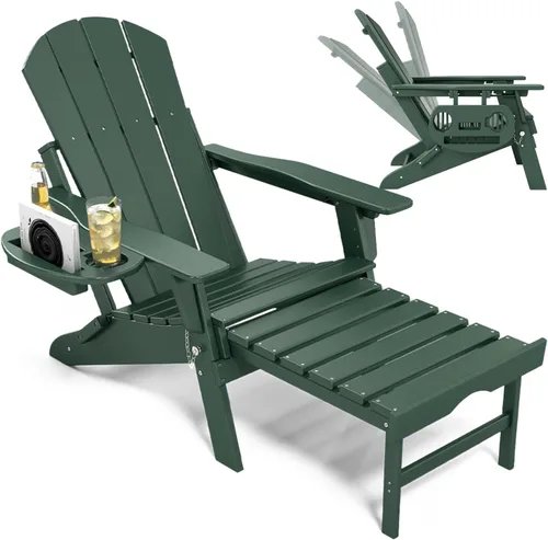 Miniatura 48 de NAVINE Silla Adirondack ajustable con reposapiés retráctil, Silla Adirondack plegable de HDPE con portavasos, Silla Adirondack para todo el tiempo