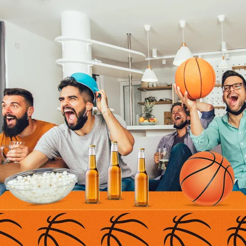 Miniatura 4 de Mixweer 2 piezas de mantel de plástico para baloncesto, decoraciones de fiesta de cumpleaños, 137 x 274 cm, mantel rectangular de campo