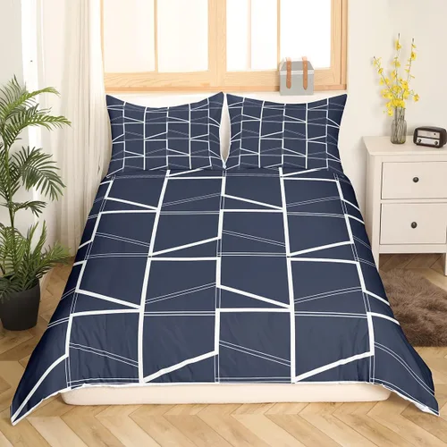 Miniatura 10 de Juego de funda de edredón geométrica negra Twin XL, juego de ropa de cama a rayas negras y blancas, moderno, suave, de lujo, de microfibra
