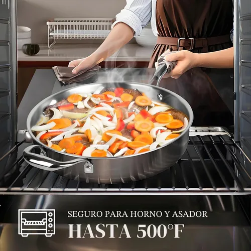 Miniatura 7 de EWFEN Juego de utensilios de cocina de acero inoxidable, juego de ollas y sartenes de 17 piezas de 3 capas de acero inoxidable, seguro para horno