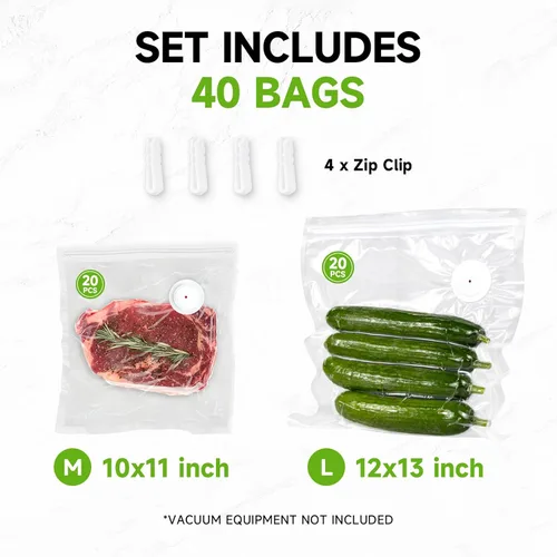 Miniatura 2 de Bolsas de sellado al vacío Vixino, 40 bolsas reutilizables de sellado al vacío para almacenamiento de alimentos, libres de BPA, preparación
