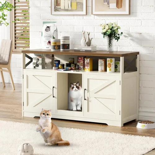 Miniatura 17 de Halitaa - Caja de arena para gatos oculta, mueble con almohadilla para rasguñar, casa de campo para gatos con mesa de baño, negra