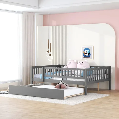 Miniatura 24 de Harper & Bright Designs Sofá cama individual con nido, marco de cama infantil de madera tamaño individual con valla, cama nido individual
