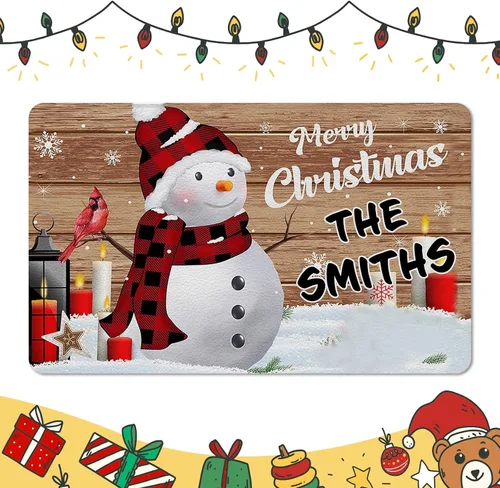 Miniatura 11 de Tapete personalizado de bienvenida de Navidad para entrada al aire libre con nombre, tapete de puerta de Navidad personalizado para Navidad, tapete
