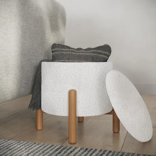 Miniatura 2 de Lavish Home - Puf otomano redondo de almacenamiento de sherpa con tapa extraíble, reposapiés de felpa y organizador oculto para espacios pequeños
