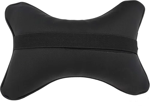 Miniatura 6 de Almohadas cervicales para el cuello del automóvil, 2 unidades, almohadas cervicales de piel sintética para viajes, almohadas rellenas de fibra Negro
