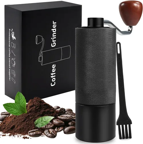 Miniatura 12 de Molinillo de café manual, caja de regalo, rebaba cónica desmontable de acero inoxidable, molinillo de granos de café de aluminio con 25 ajustes