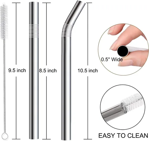 Miniatura 5 de Vinaco Pajitas para batidos de acero inoxidable, extra anchas de 0.5 pulgadas, popotes de metal reutilizables para batidos, té de burbujas, batidos