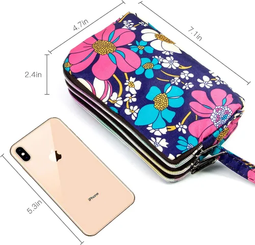 Miniatura 4 de BIAOTIE Cartera de pulsera de gran capacidad Bolso de mano de nailon impreso impermeable para mujer