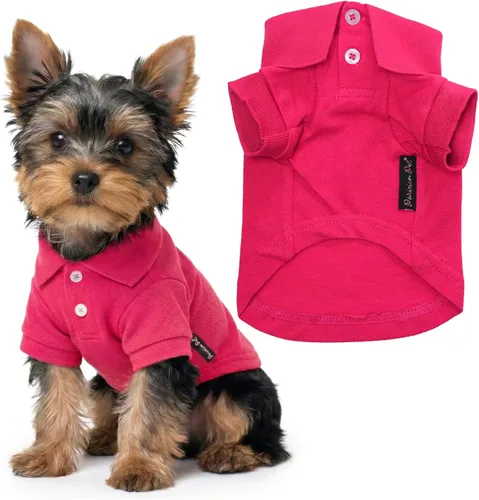 Miniatura 15 de Parisian Pet Polo para perro – Camisa de algodón transpirable en amarillo sólido – Ropa de verano tipo pullover con cuello abotonado para perros