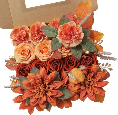 Miniatura 11 de YYHUAWU Flores Artificiales Juego de Caja Combinada Color Degradado Flor Hoja con Tallos para Ramos de Boda DIY Centros de Mesa Baby Shower Fiesta