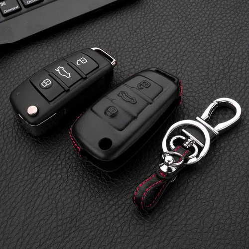 Miniatura 5 de Para Hombre Mujer Genuino Cubierta de Llavero de Cuero para Audi A1 A3 A4 A6 A8 Quattro Q2 Q3 Q7 R8 RS3 RS6 S3 S6 TT TTS, Funda de Llavero de Coche
